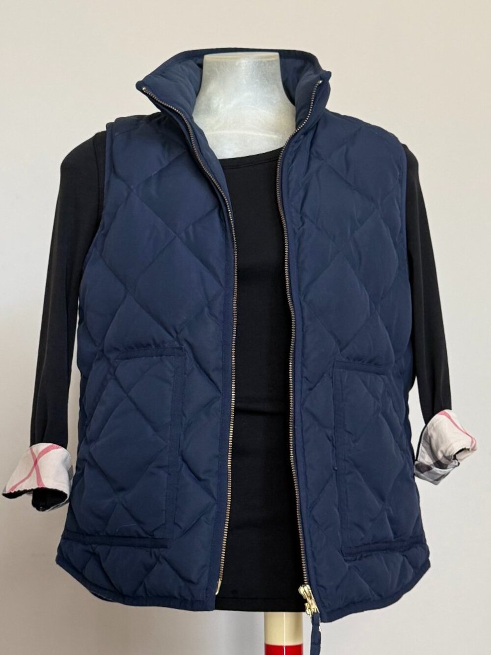 J.Crew Navy Diamond Quilted Down Blend Puffer Vest Women’s M